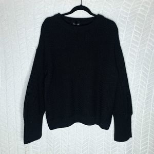 Topshop Sweater Moss Stitch Long Wide Split Sleeve Crew Neck Black - 4